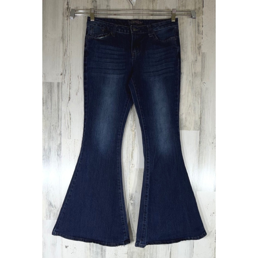 Revolt Extreme Bell Bottom Jeans 9 (30x31) Dark Wash Low Rise Retro Hippie Boho